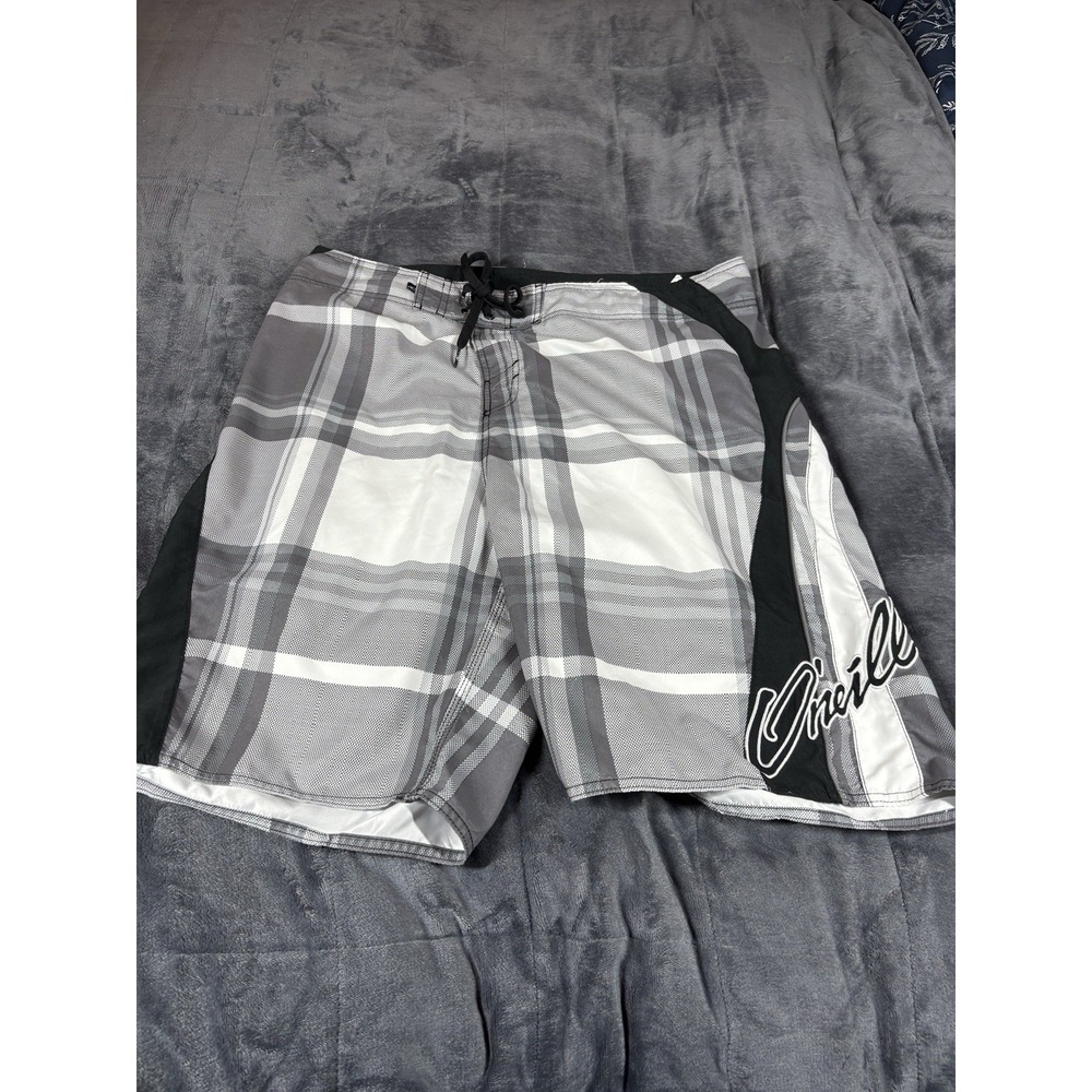 ONeill Board Shorts Mens 38 Checkered‎ Check Pocket Embroidered Logo Swimwear